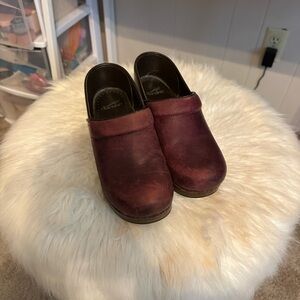 Dansko Deep Red Leather Clogs